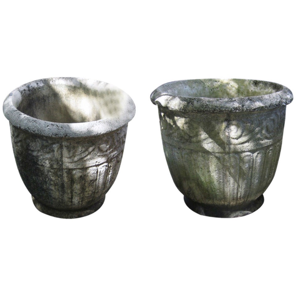 Pair of Large Cast Stone Garden Planters For Sale