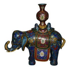 Large Chinese Bronze and Cloisonné Enamel Elephant Joss Stick Holder