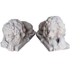 Superb pair of cast stone garden lions