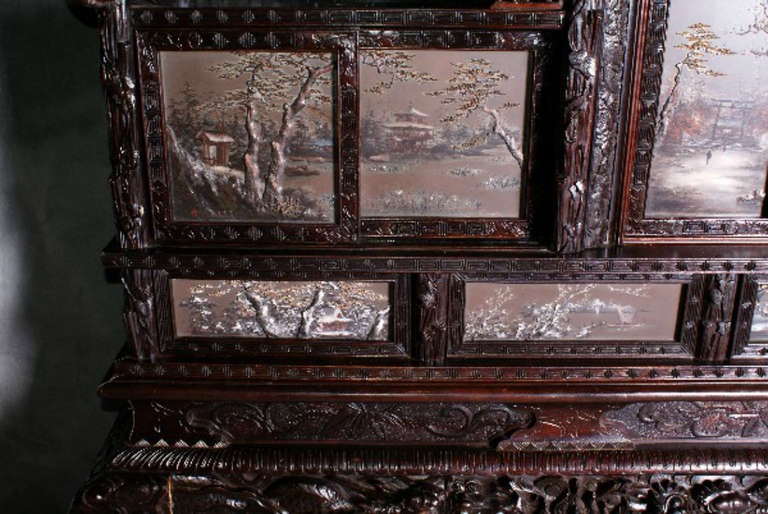Rare Chinese carved hardwood and painted panel display cabinet 5