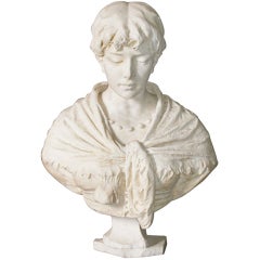 Italian White Marble Bust of a Woman, signed Ant. Argent, Milano