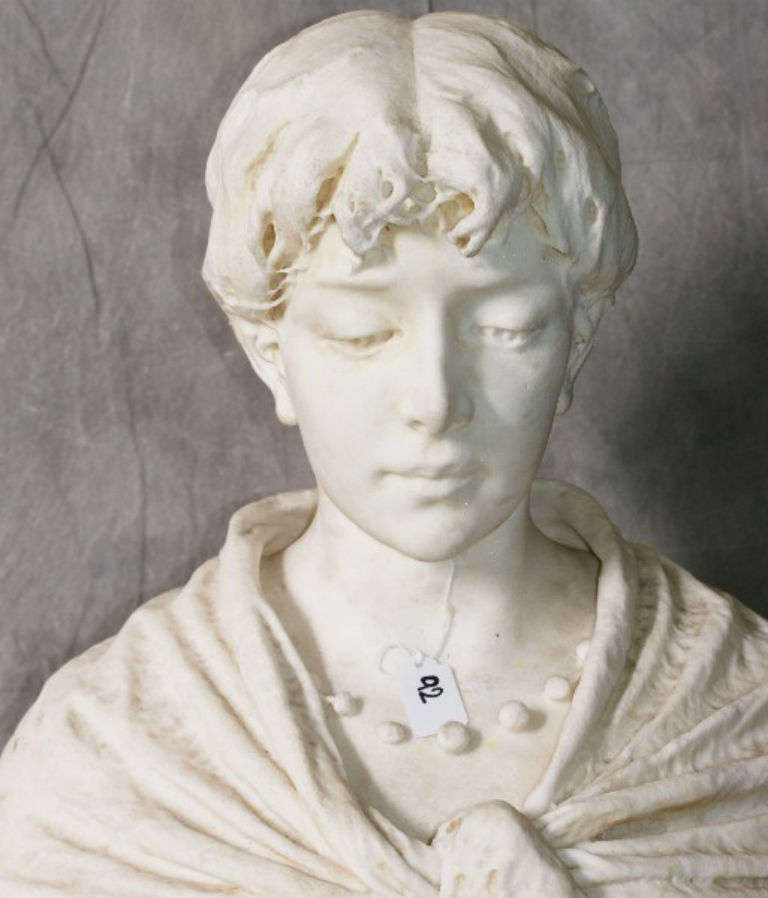 19th Century Italian White Marble Bust of a Woman, signed Ant. Argent, Milano