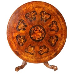19th c. English Walnut and Fruitwood Marquetry Inlaid Breakfast Table