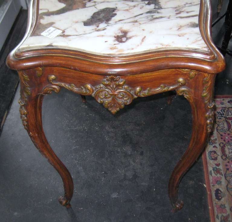 French Louis XV Carved Walnut And Parcel Gilt Marble Top Table (A1551)