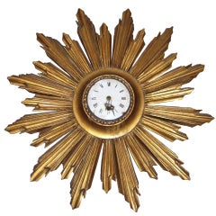 Antique (N67) Louis XVI style gilt-wood sunburst clock