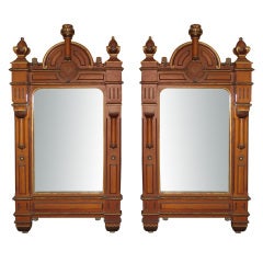 Pair of 19th Century Gothic Carved Mirrors