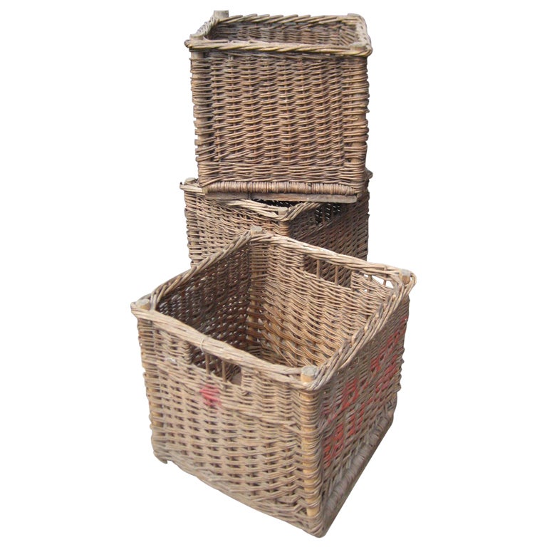 Three Large Wicker Work Baskets at 1stdibs