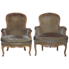 Pair of 18th Century Louis XV Carved Beechwood Bergeres Pair of 18th Century Louis XV Carved Beechwood Bergeres