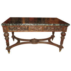 19th c. Louis XIV Carved Walnut & Verde Marble Center Table - REDUCED