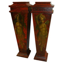 Pair of Italian 18th Century Style Painted and Faux Marble Pedestals