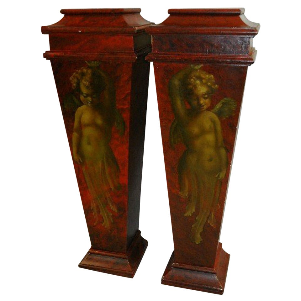 Pair of Italian 18th Century Style Painted and Faux Marble Pedestals For Sale