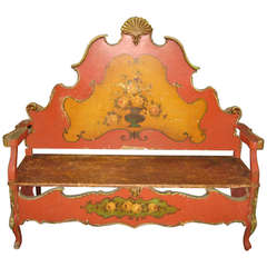 Italian Carved and Painted Wood Bench