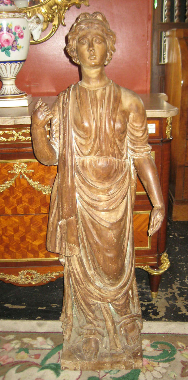 18th Century Italian Carved Wood Neoclassical Figure of a Woman