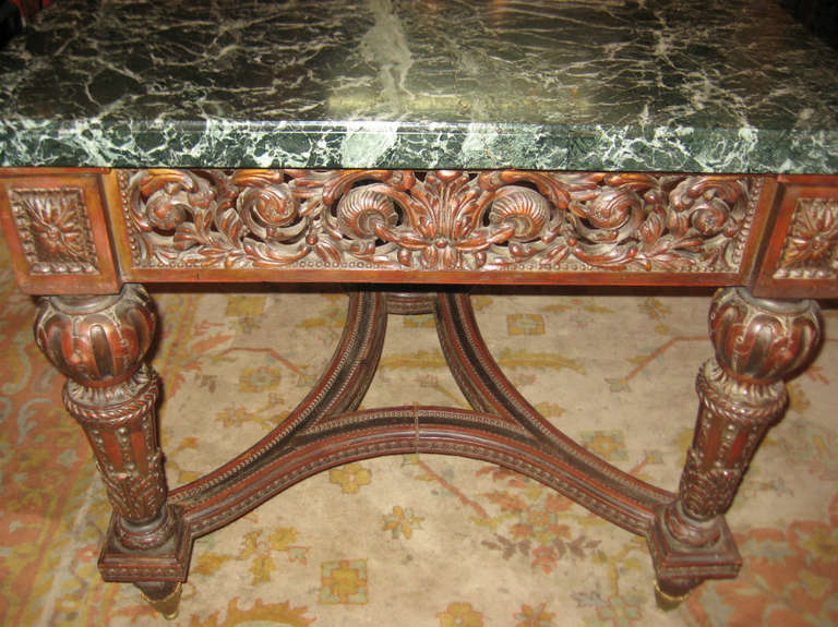 19th c. Louis XIV Carved Walnut & Verde Marble Center Table - REDUCED In Good Condition In Miami, FL