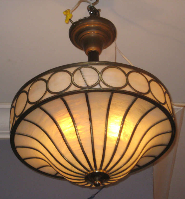 Mid-Century Modern Beautiful Curved Panel Slag Glass Ceiling Light
