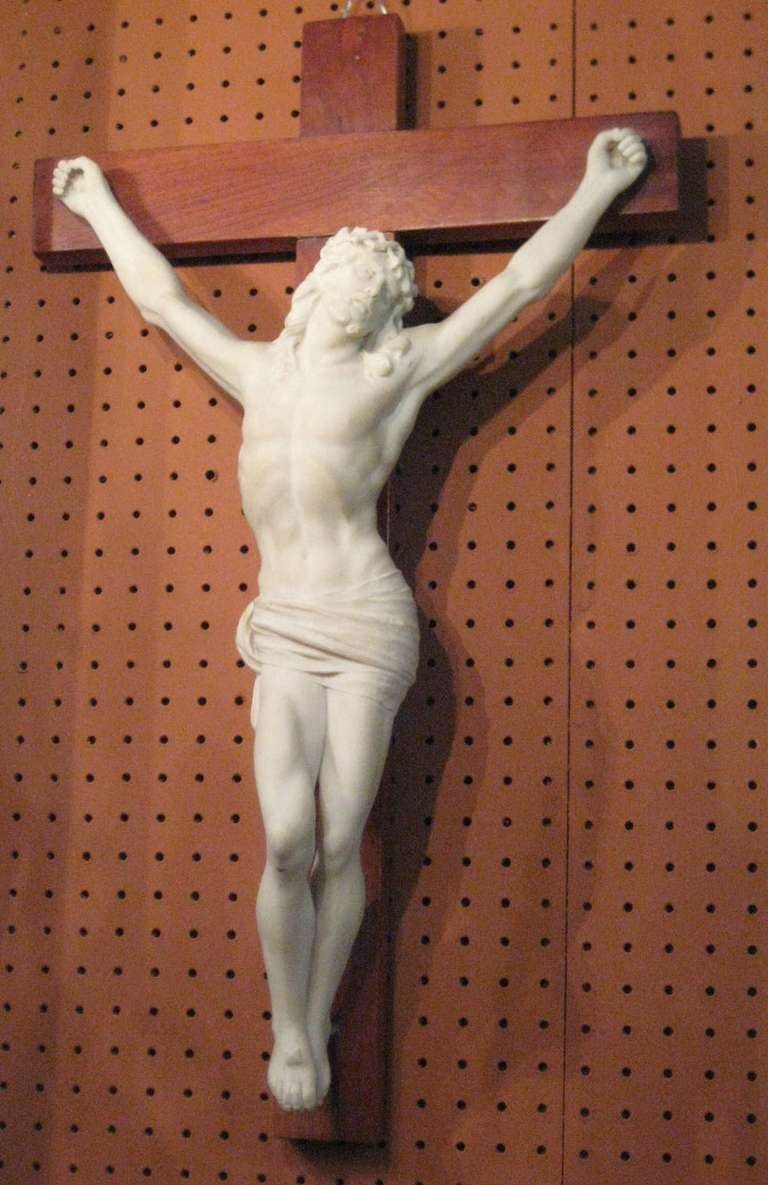 19th C. Continental Carved Marble Crucifix
