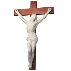 19th C. Continental Carved Marble Crucifix 