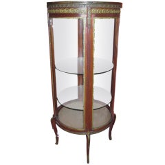 19th c. French Louis XV Mahogany bronze-mounted Round Curio Cabinet (K206)