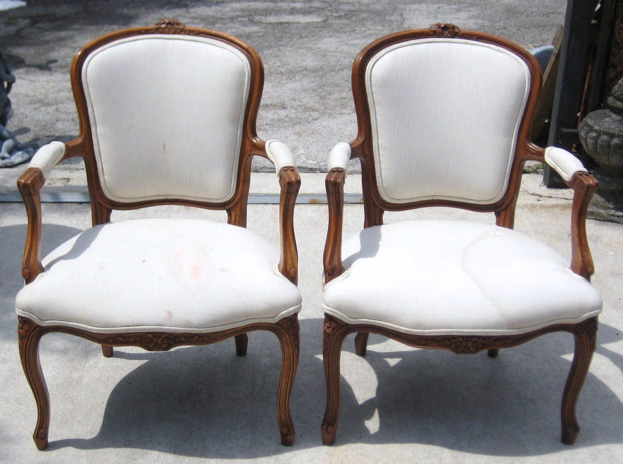 Pair of 19th Century Louis XV Carved Walnut Fauteuils. For Sale