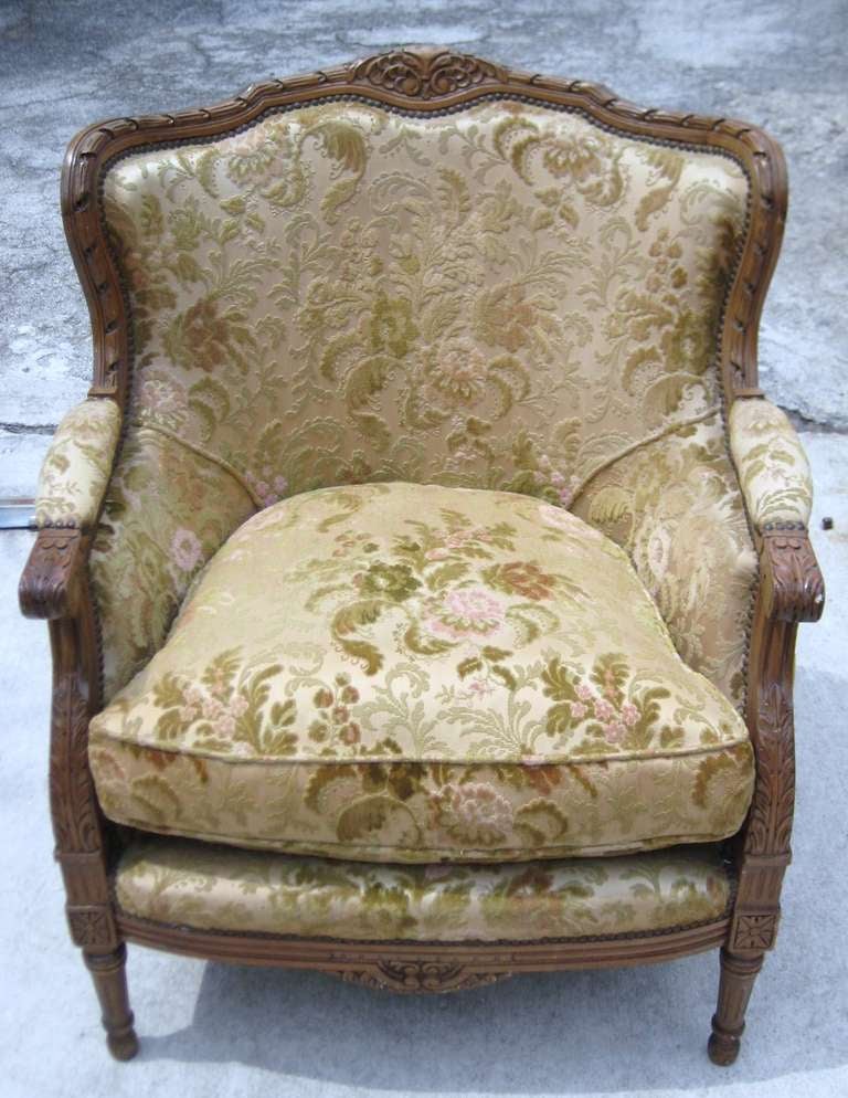 Pair of Louis XV Carved Walnut Bergeres