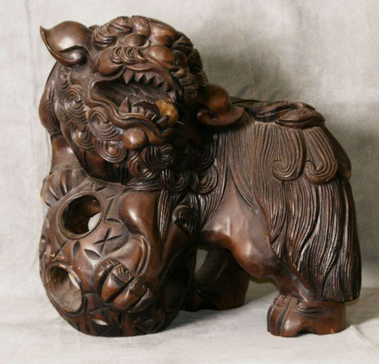 Other Large Pair of 19th Century Chinese Carved Hardwood Foo Dogs (Shi)