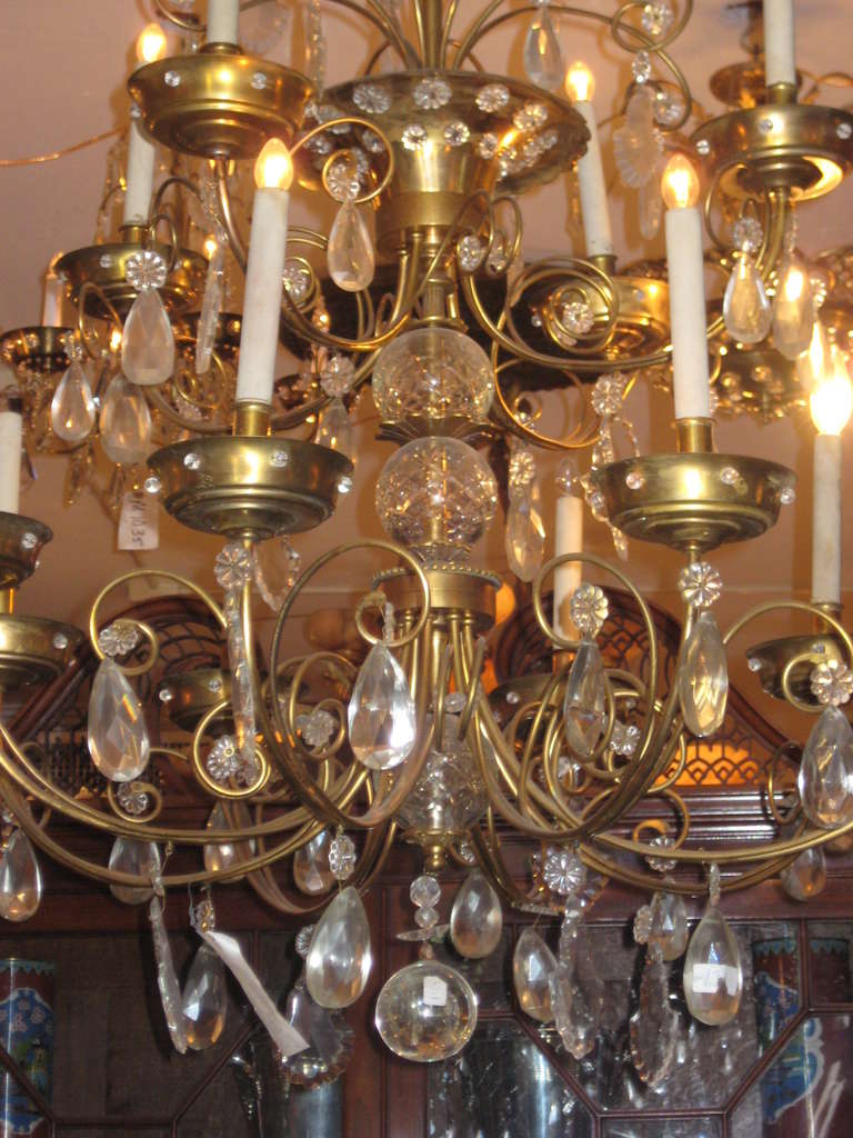 French Maison Jansen Bronze and Crystal 12 Light Chandelier