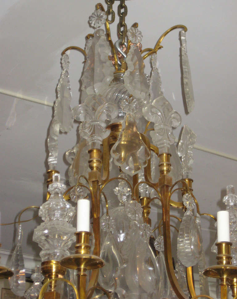 French Large 19th c. Louis XV style bronze and crystal chandelier