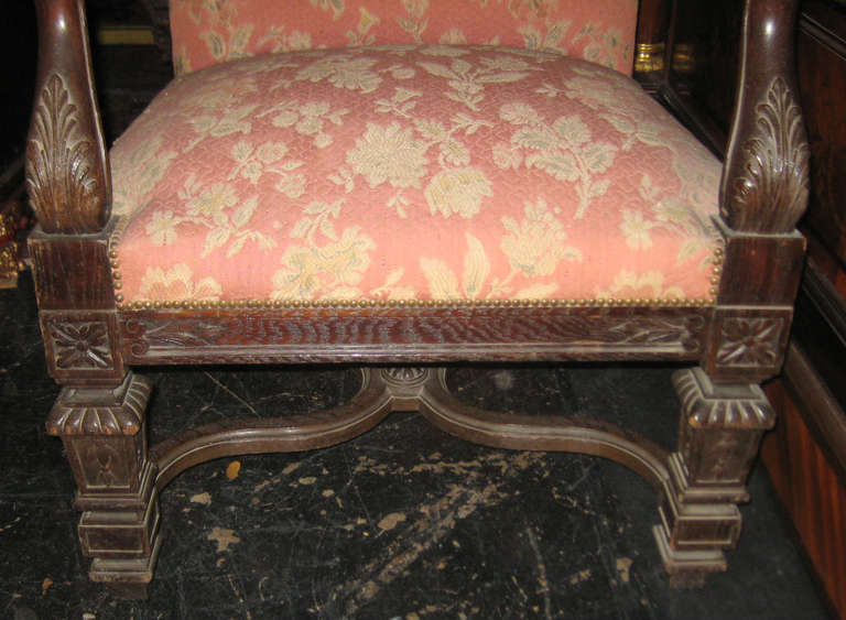 Unknown Pair of 19th Century Italian Carved Oak Open Armchairs