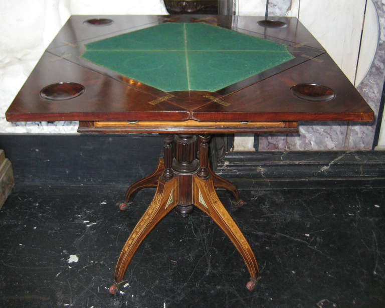 English 19th Century Regency Inlaid Rosewood Handkerchief Game Table