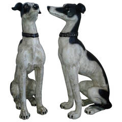 Two Life Size Painted Iron Models of Whippets