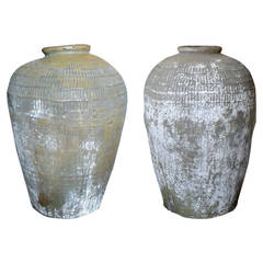 Two Chinese Ming Period Unglazed Stoneware Jars