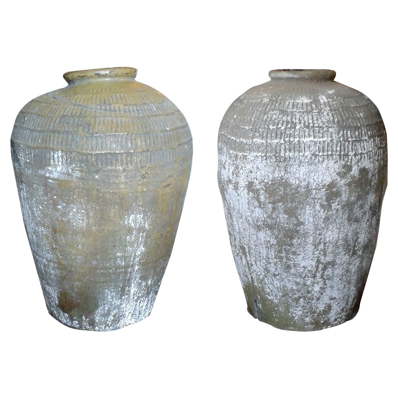 Two Chinese Ming Period Unglazed Stoneware Jars For Sale