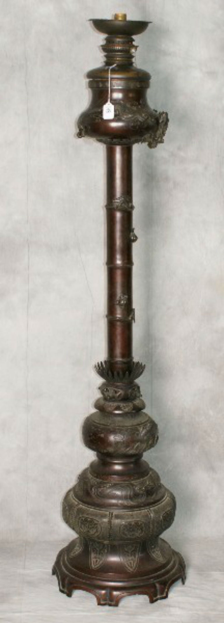 Tall Fine Japanese Meiji Period Bronze Floor Lamp