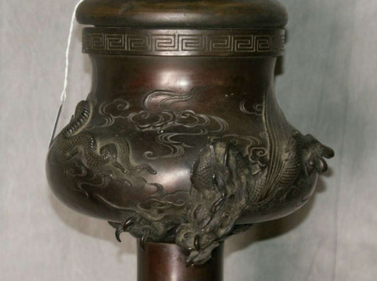 Tall Fine Japanese Meiji Period Bronze Floor Lamp 5