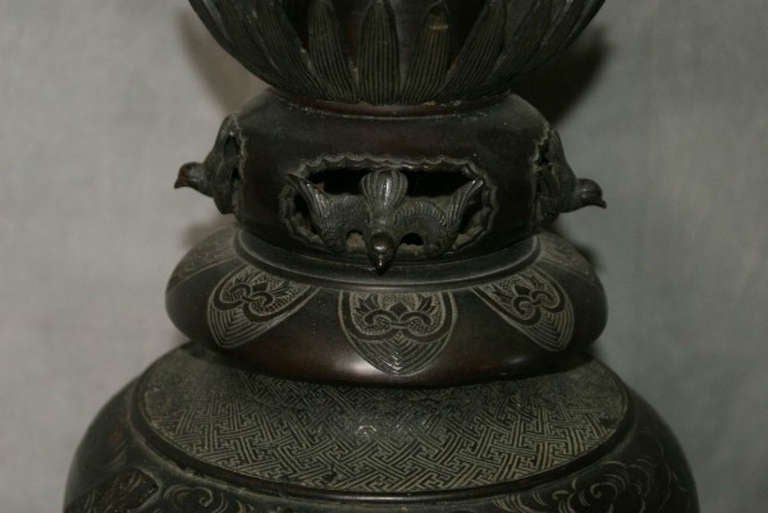 Tall Fine Japanese Meiji Period Bronze Floor Lamp 3