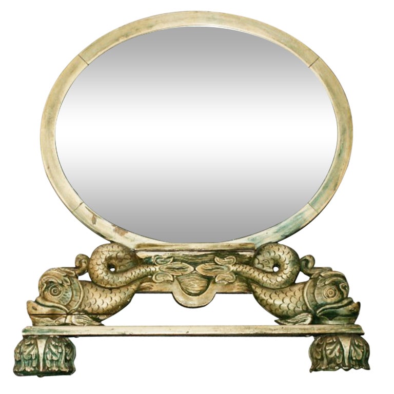 Large Adams Style Carved wood TableTop Dressing Mirror with carved