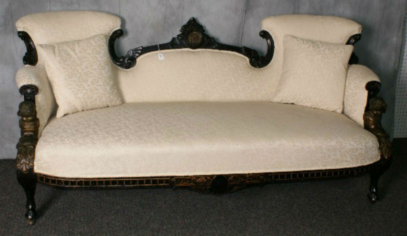 American Victorian Bronze-Mounted Ebonized Sofa