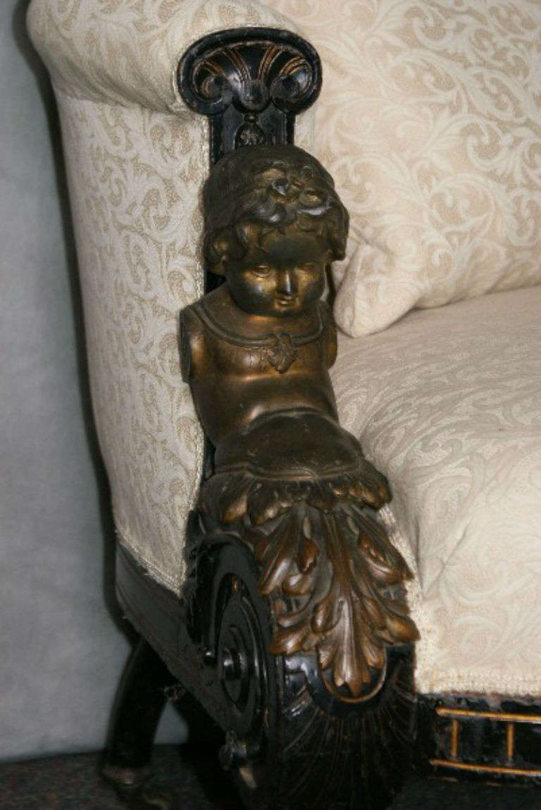 American Victorian Bronze-Mounted Ebonized Sofa 1