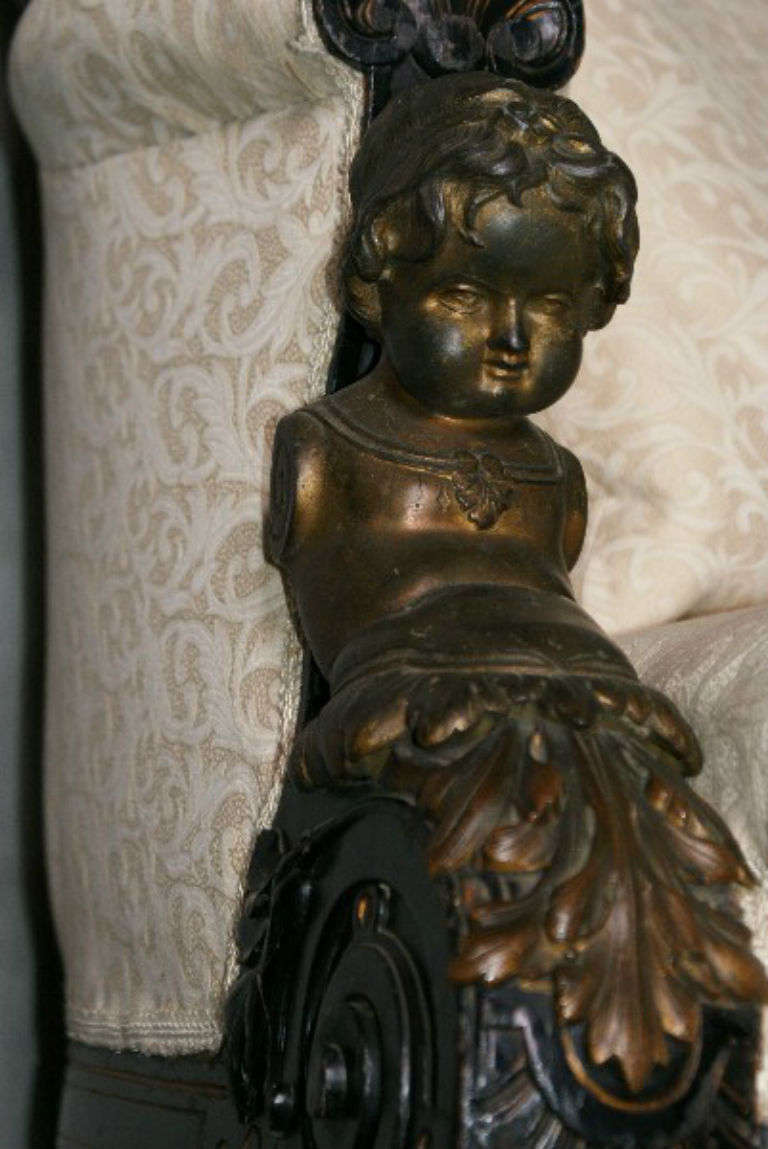 American Victorian Bronze-Mounted Ebonized Sofa 2