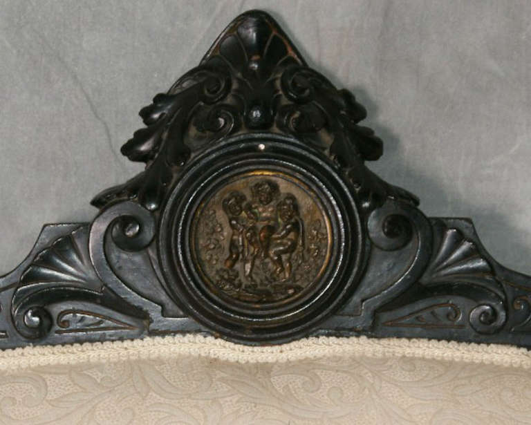 Wood American Victorian Bronze-Mounted Ebonized Sofa