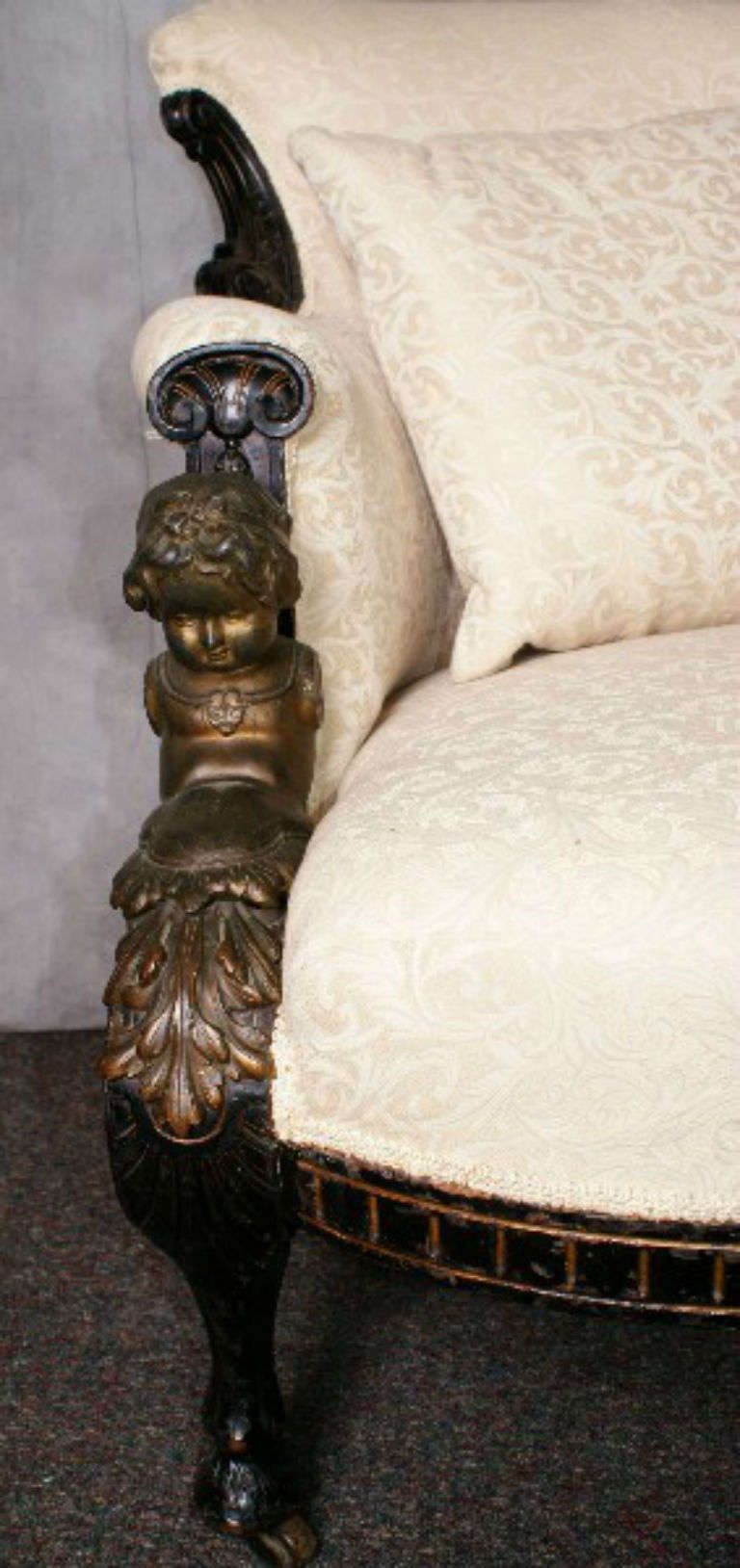 American Victorian Bronze-Mounted Ebonized Sofa In Good Condition In Miami, FL