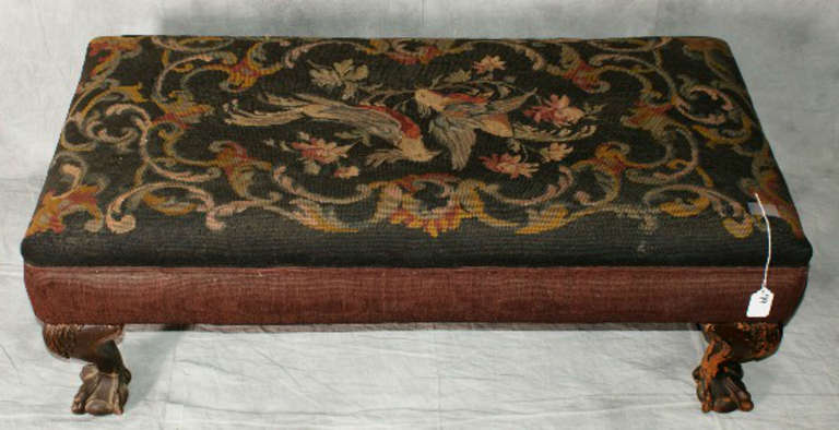 American 19th c. Chippendale Style Carved Mahogany and Needlepoint Upholstered Foot Stool
