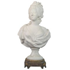 Antique Fine 19th c. Signed Sevres Bisque Porcelain Bust of Marie Antoinette