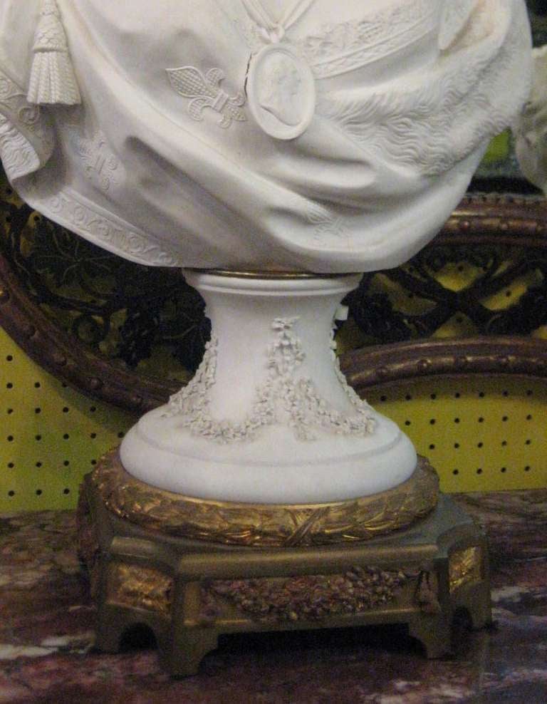 Louis XVI Fine 19th c. Signed Sevres Bisque Porcelain Bust of Marie Antoinette