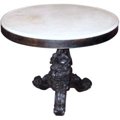 19th C. Chinese Carved Hardwood And Marble Top Center Table