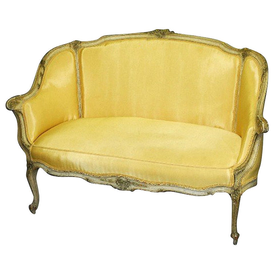 19th Century Louis XV Style Carved and Painted Settee