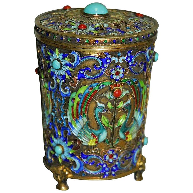 Very Fine Chinese Gilded Silver and Enamel Tea Caddy
