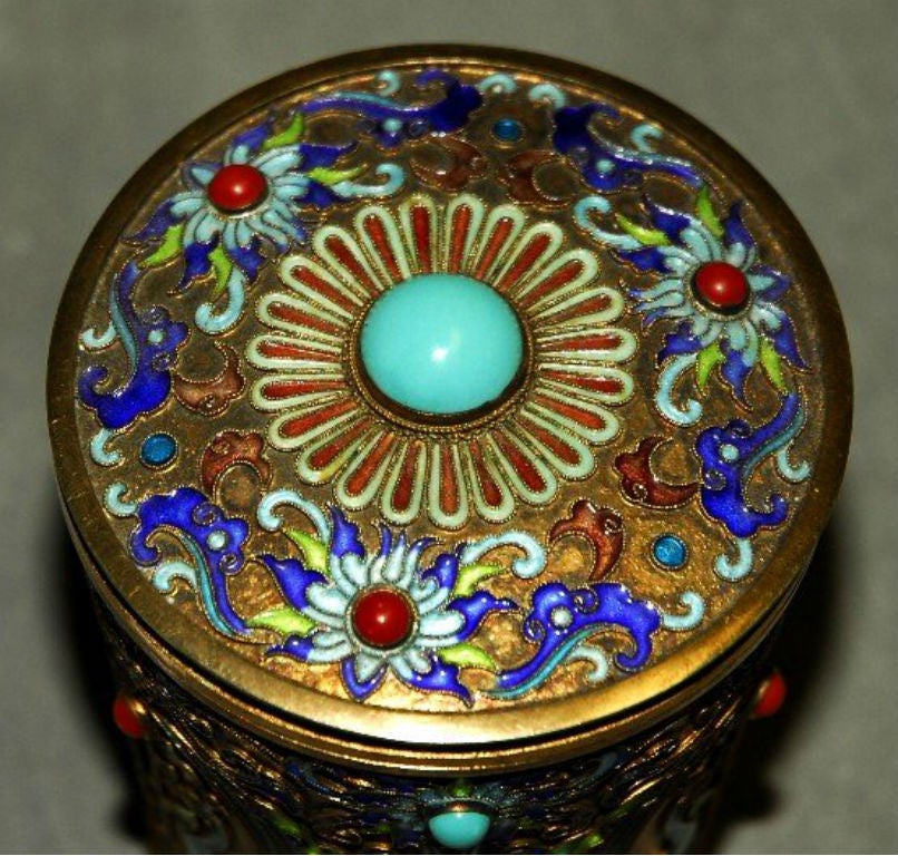 Ming Very Fine Chinese Gilded Silver and Enamel Tea Caddy