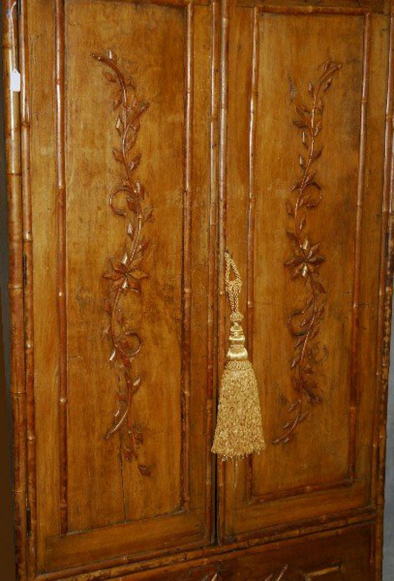 18th Century English Bamboo and Blonde Wood Two-Door Armoire 1