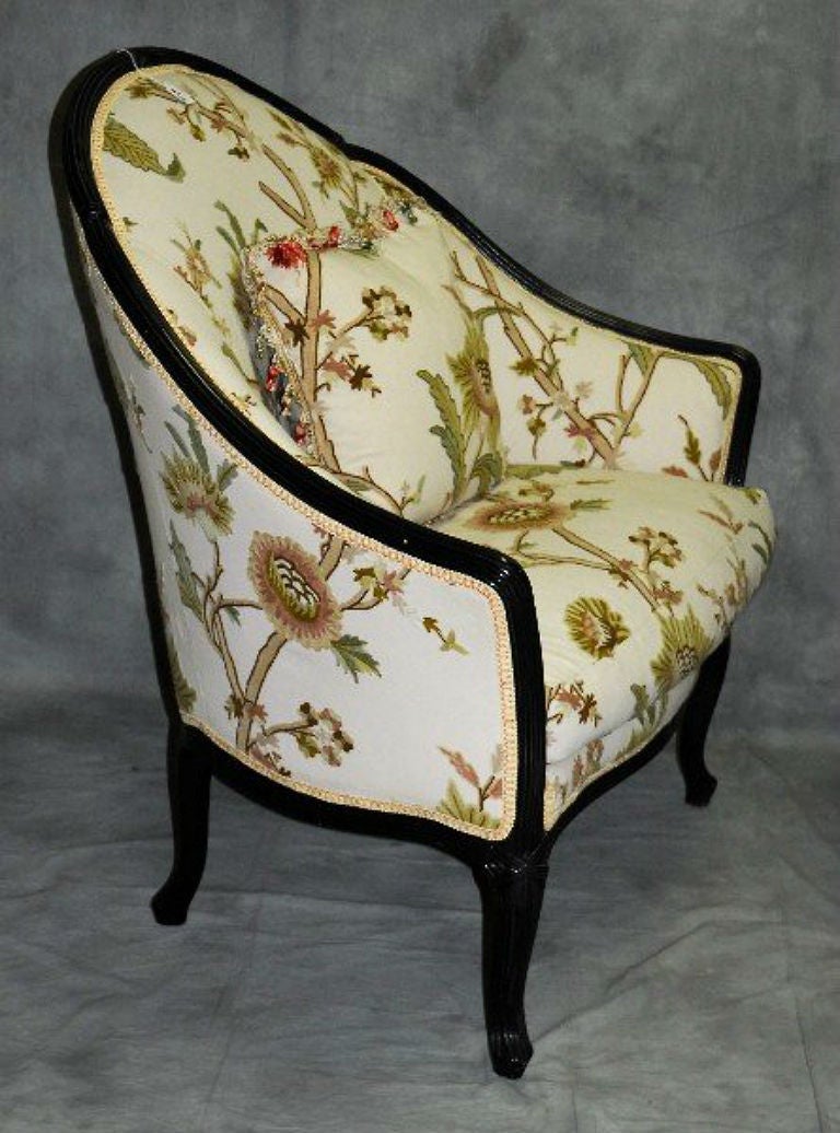 Large pair of French Art Deco crewl upholstered marquise.